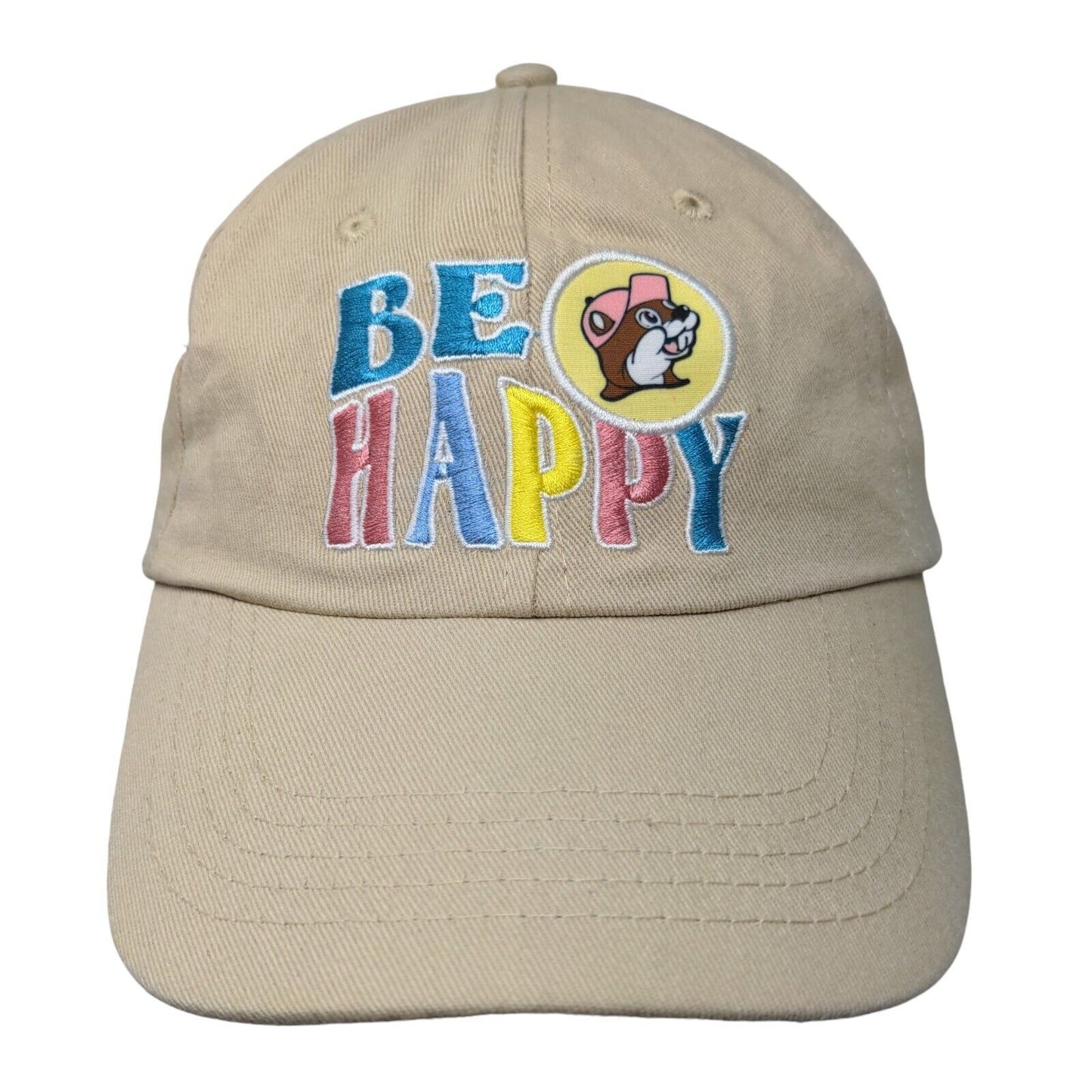 Be Happy Slideback Hat Tan One Size Embroidered Adjustable Buc-ee's