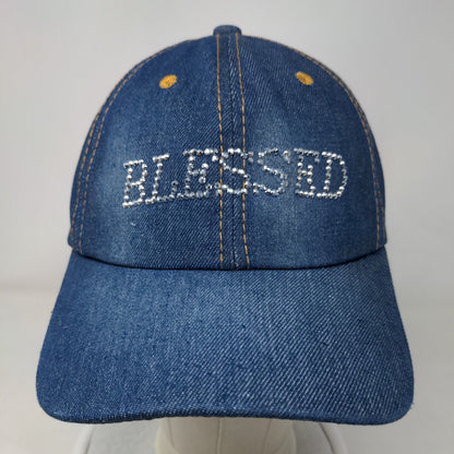 Blessed Strapback Hat Blue One Size Denim Studded Bling Adjustable