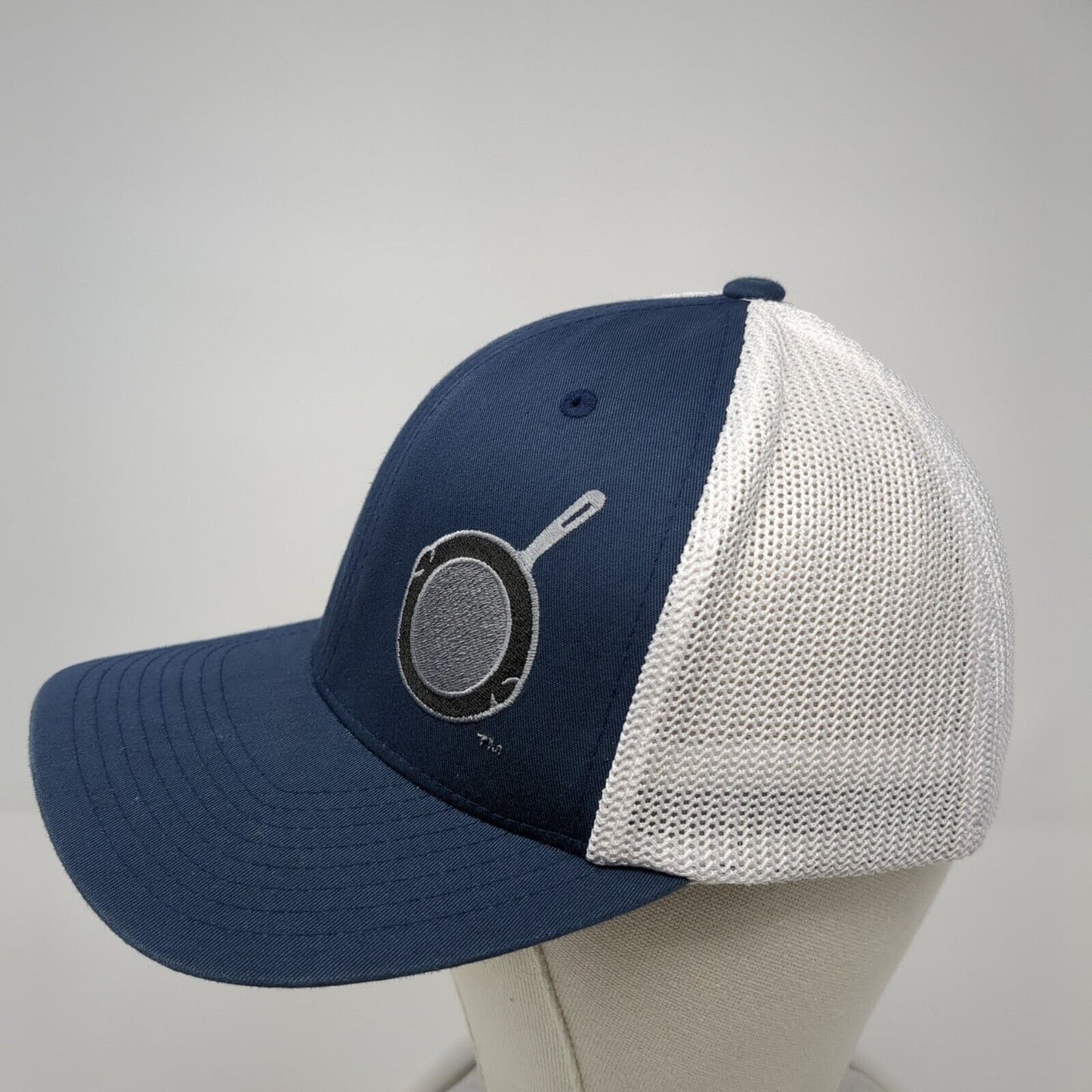 The Griddle Fitted Mesh Back Trucker Hat Blue One Size Flexfit Yupoong