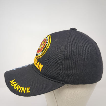 United States Veteran Marine Strapback Hat Black One Size Embroidered