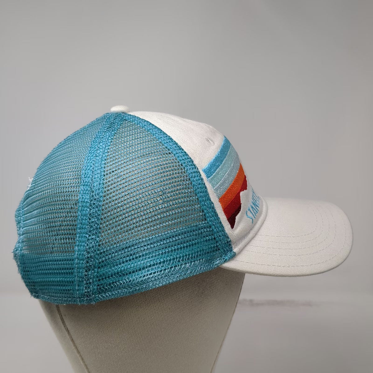 Gear White Blue Trucker Hat One Size Stanley Idaho Mountain Stripe Mesh Snapback