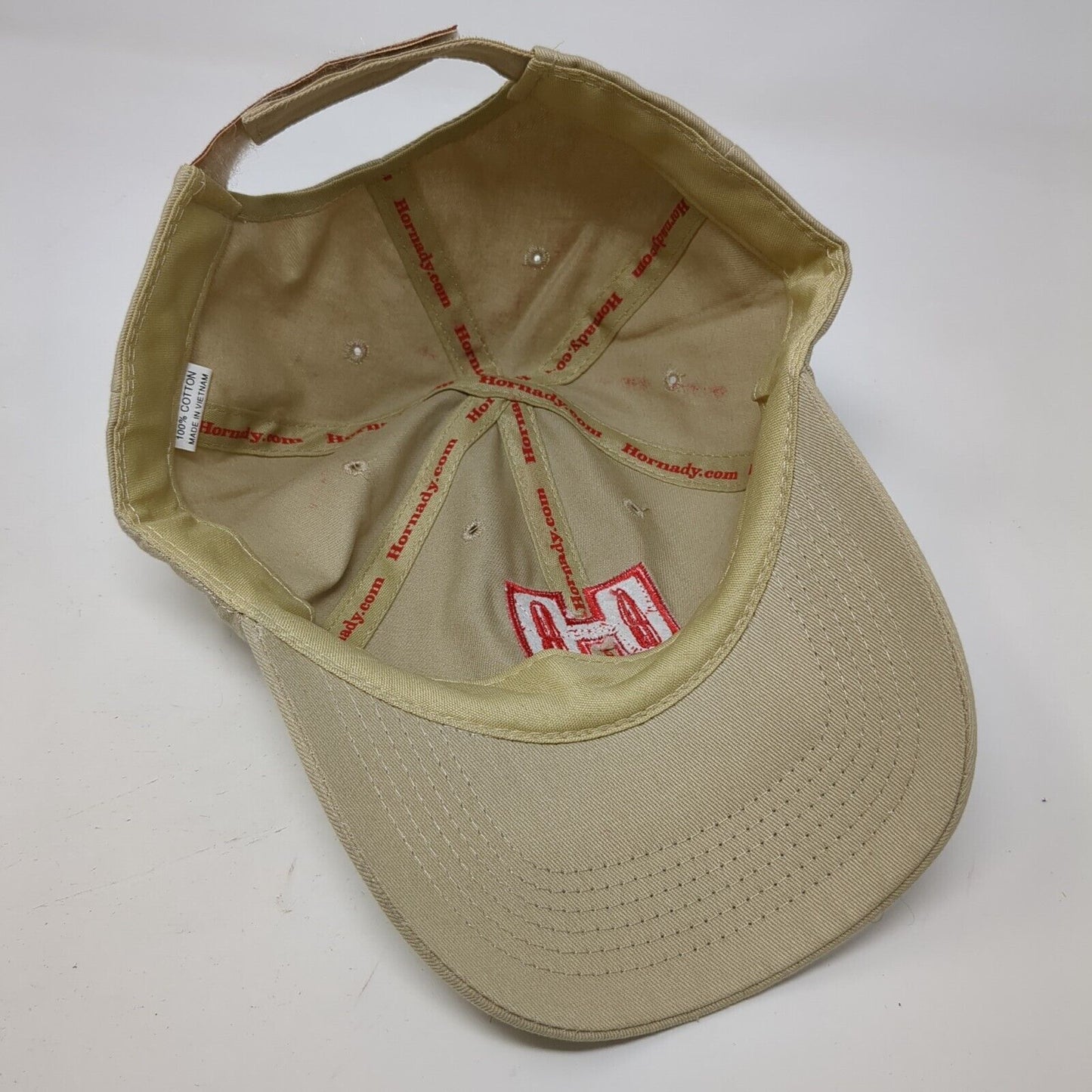 Hornady Strapback Hat Tan OSFA Adjustable Embroidered Vented Holes 6 Panel
