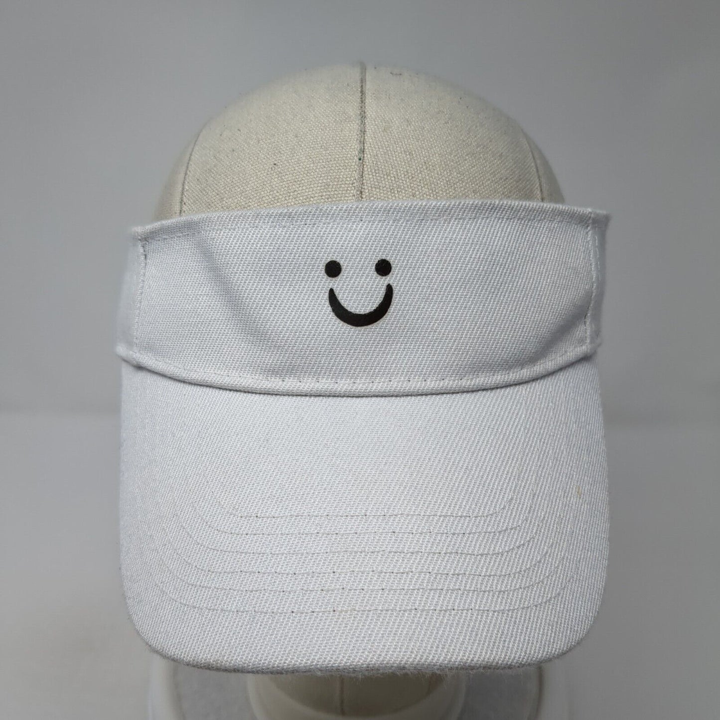 Smiley Face Strapback Sun Visor Hat White One Size Adjustable Outdoor