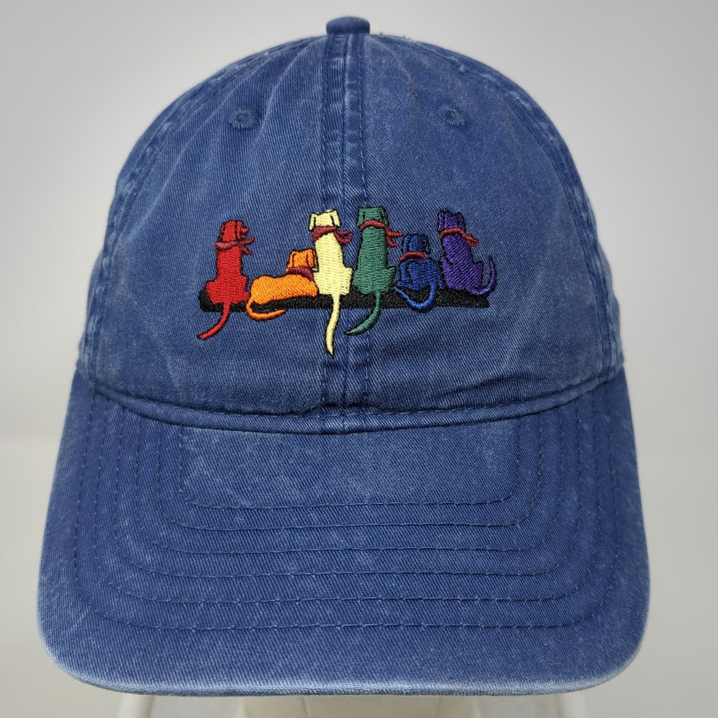 Planet Wear Baseball Cap Blue One Size Embroidered Dogs Rainbow Strapback Hat