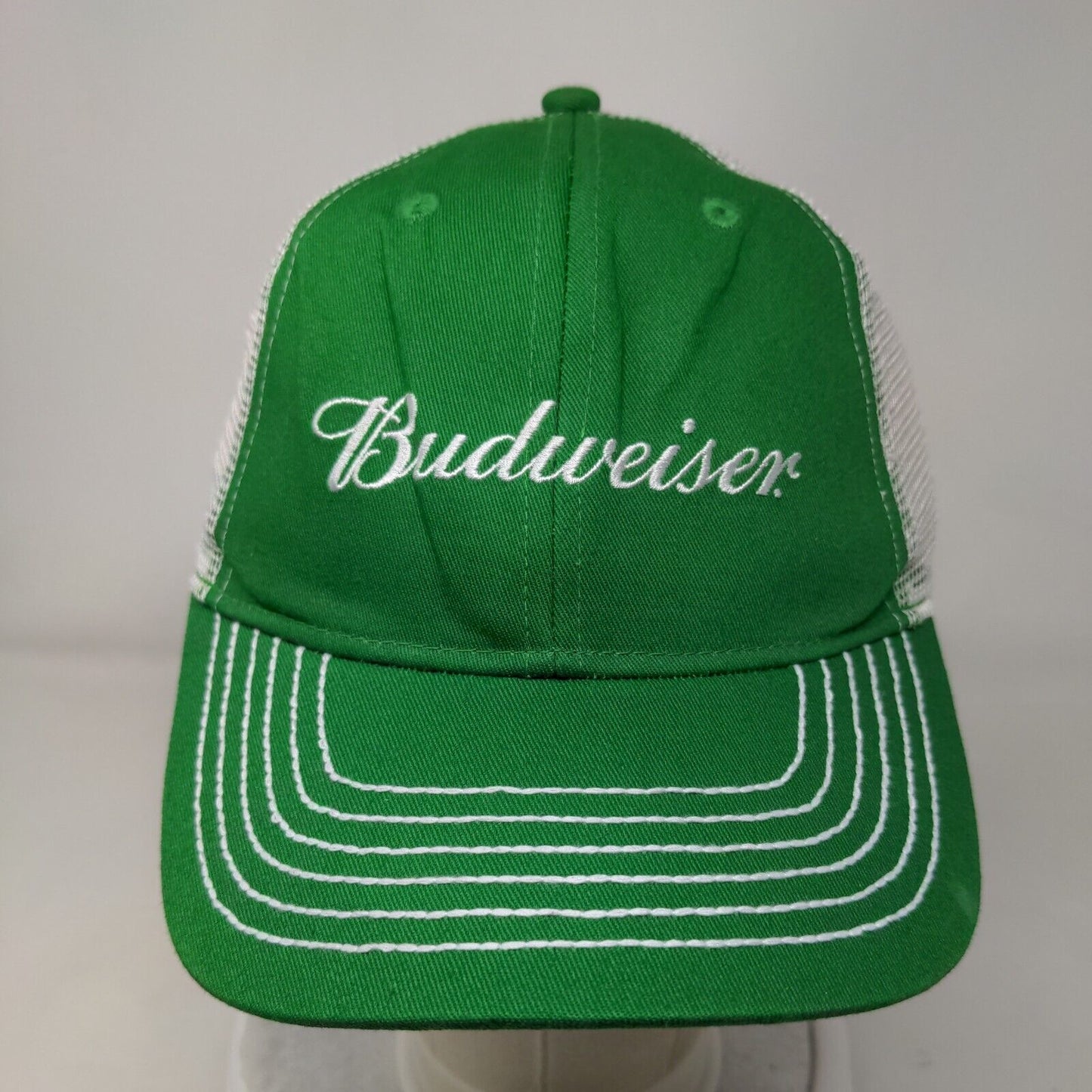 Budweiser Strapback Trucker Hat Green OSFM Embroidered Mesh Back Clover