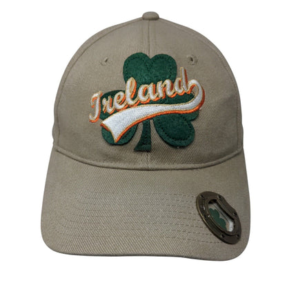 Ireland Shamrock Clover Strapback Hat Tan One Size Bottle Opener