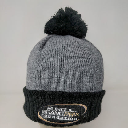 New Era Mens Knit Beanie Hat Gray Black Embroidered Purdue Grand Prix Foundation