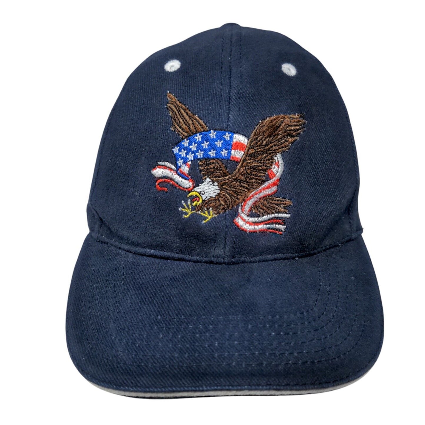 American Eagle Strapback Hat Blue One Size Embroidered Patriotic 6 Panel