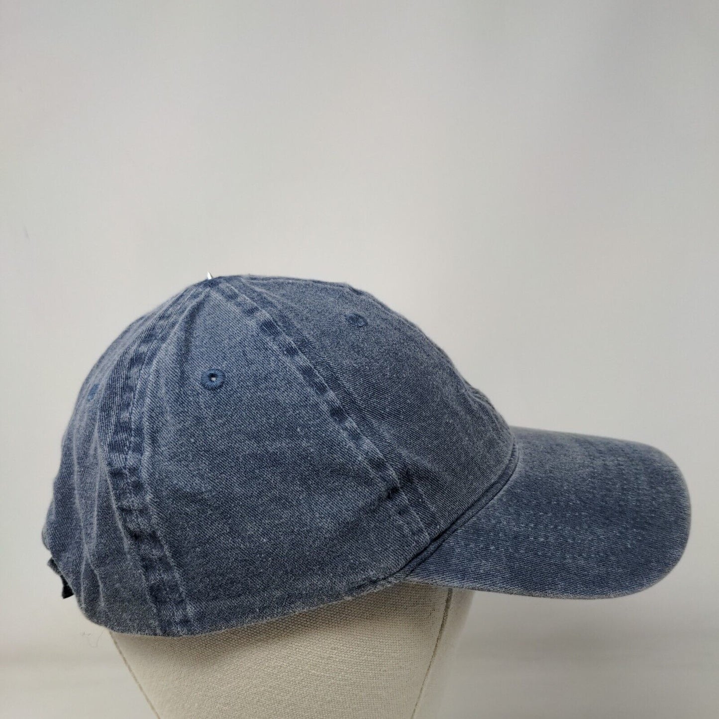 Unbranded Strapback Hat Blue OSFM Adjustable Vented Holes 6 Panel Denim Blank