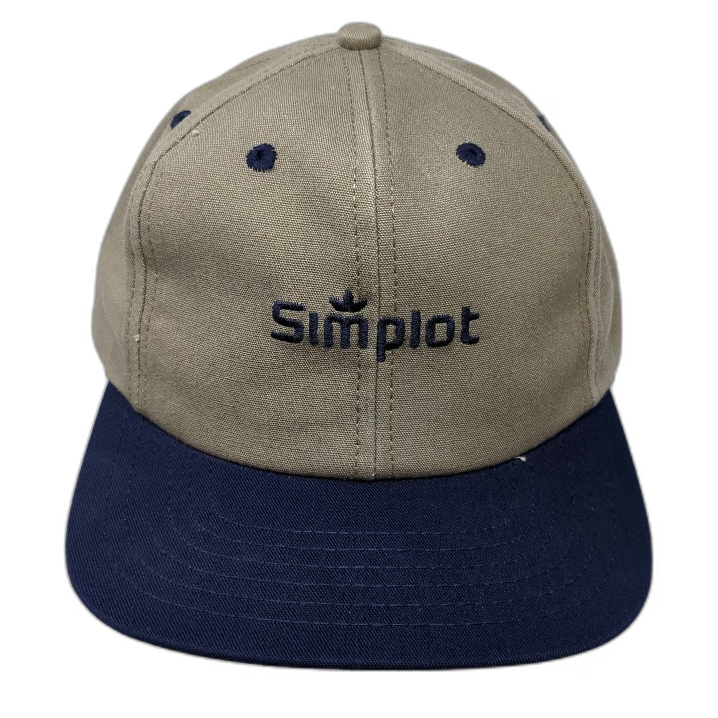Simplot Logo Snapback Beige Blue One Size Vintage Made in USA Agriculture hat