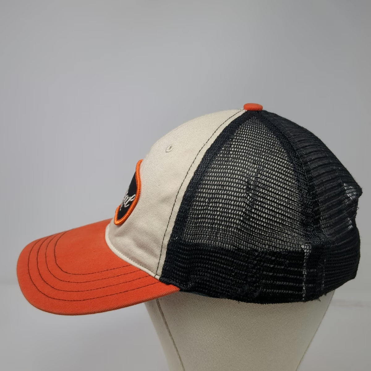 Richardson Trucker Hat Beige Black Orange One Size Universal Athletic Patch