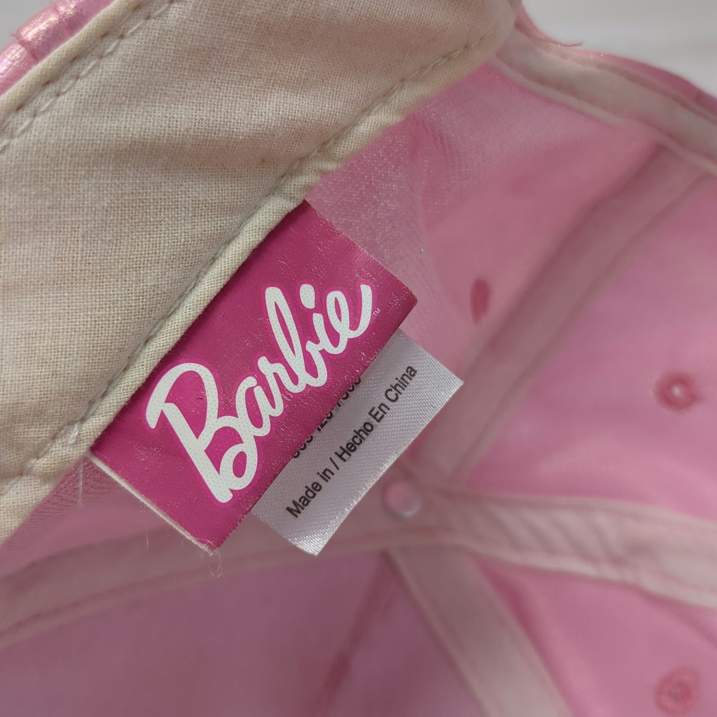 Barbie Girls Pink OS Hat Iridescent Script Logo Mattel Strapback Distressed