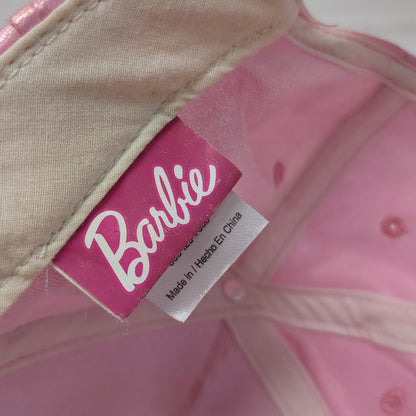 Barbie Girls Pink OS Hat Iridescent Script Logo Mattel Strapback Distressed