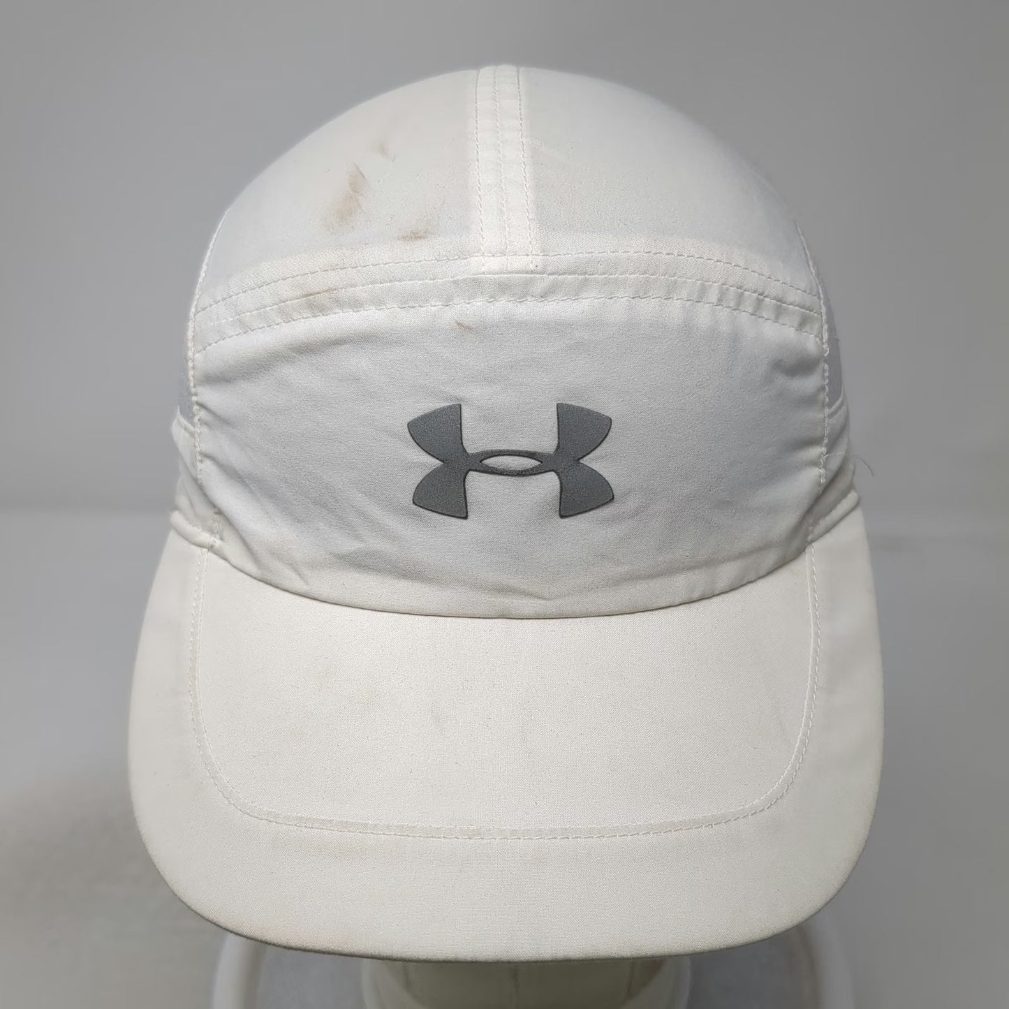 Under Armour White One Size 5 Panel Hat Mesh Strapback Reflective Logo