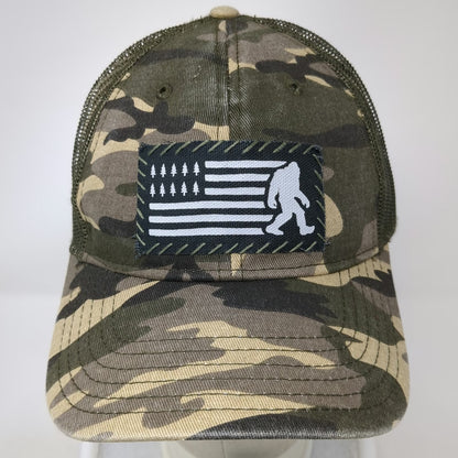 Symmetree Green Trucker Hat One Size Bigfoot American Flag Pine Tree Camo