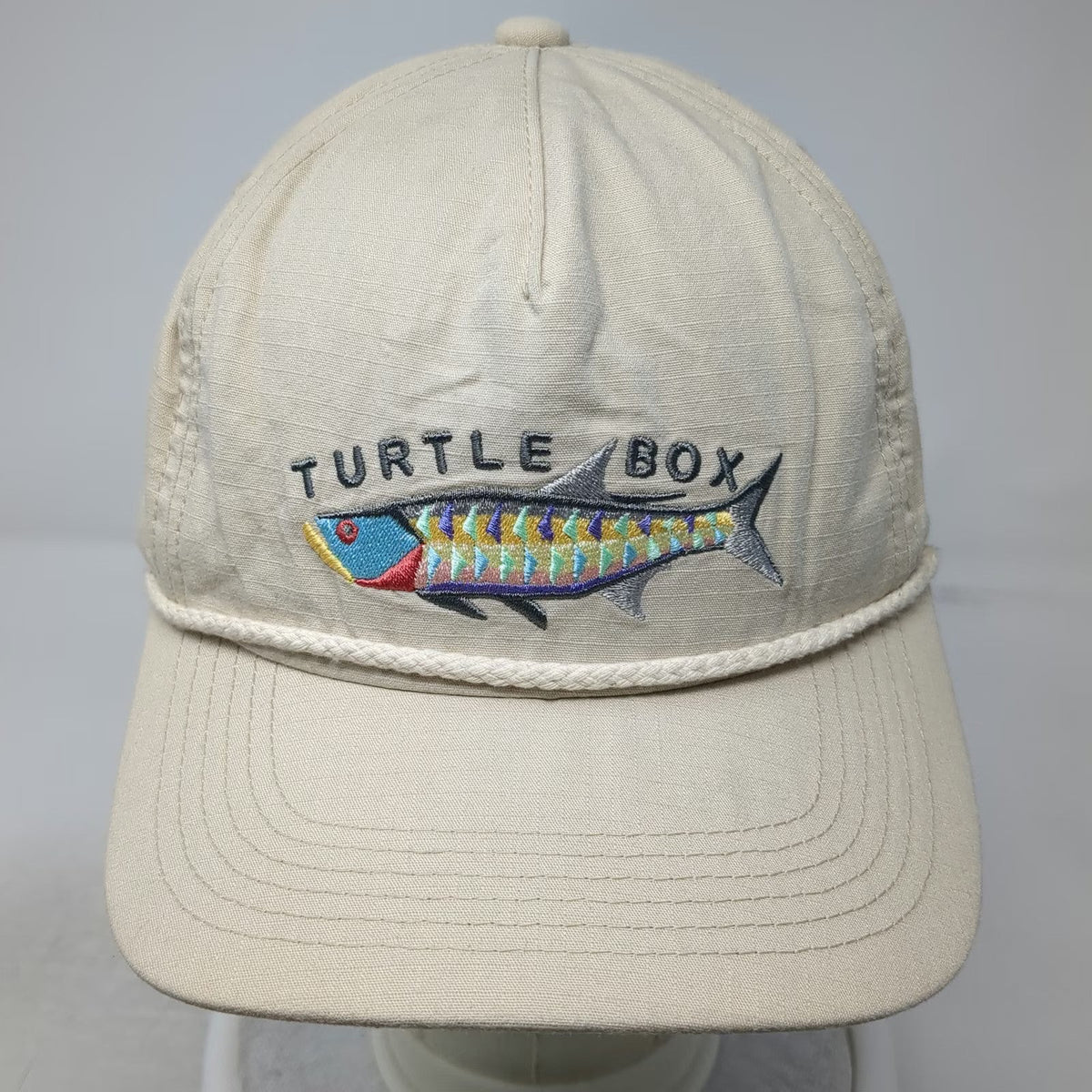 Turtlebox 5 Panel Beige Hat One Size Rope Saltwater Fish Embroidery Snapback