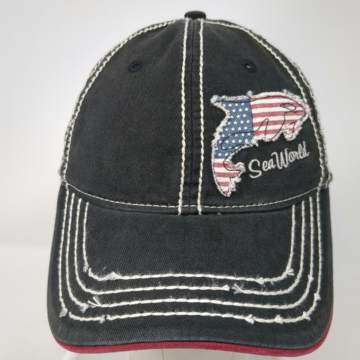 SeaWorld Baseball Cap Black One Size American Flag Orca Contrast Stitch Hat