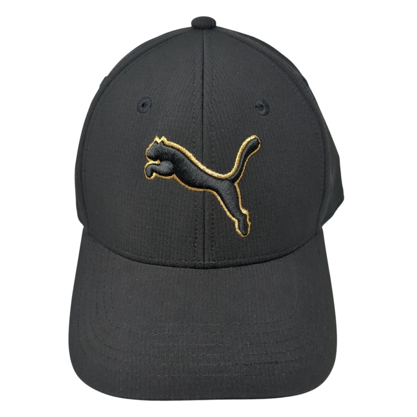 Puma Logo Fitted Hat Black L/XL Embroidered Stretch Solid 6 Panel