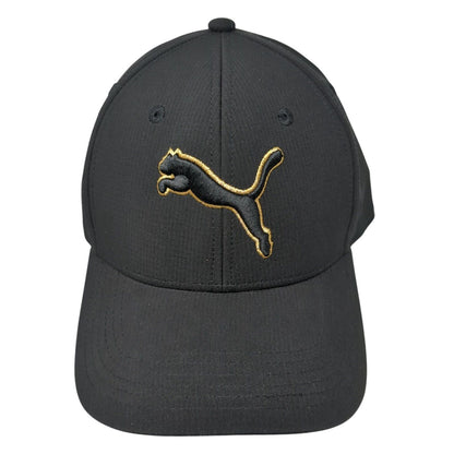 Puma Logo Fitted Hat Black L/XL Embroidered Stretch Solid 6 Panel