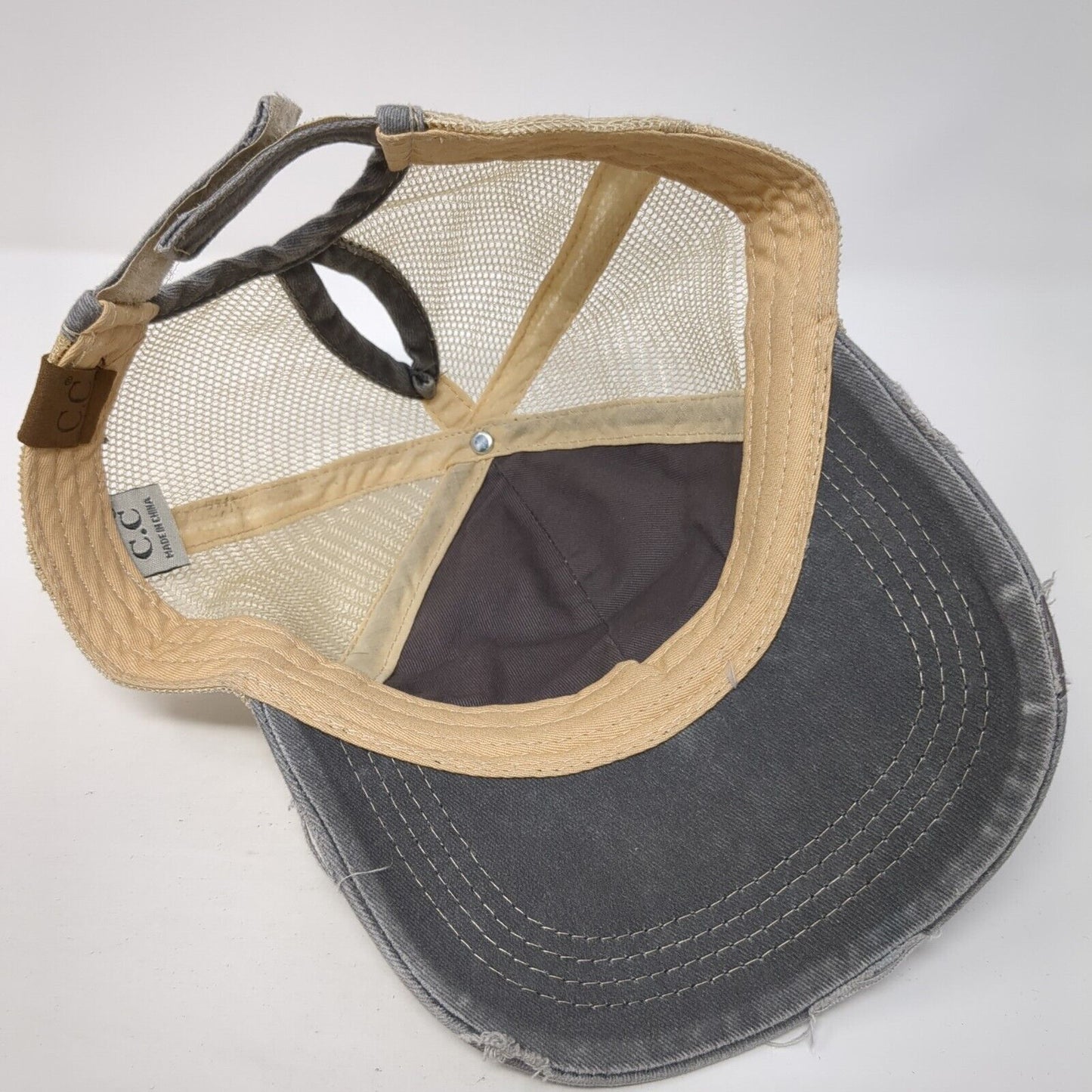 C.C Exclusives Strapback Trucker Hat Gray One Size Ponytail USA Flag