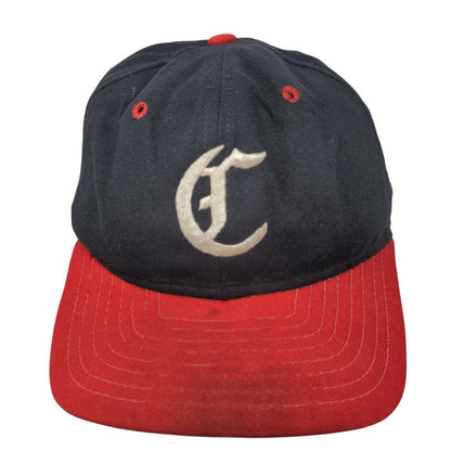 Vintage New Era Fitted Hat Blue Red Size 7 Made USA Embroidered C Arrowhead Logo