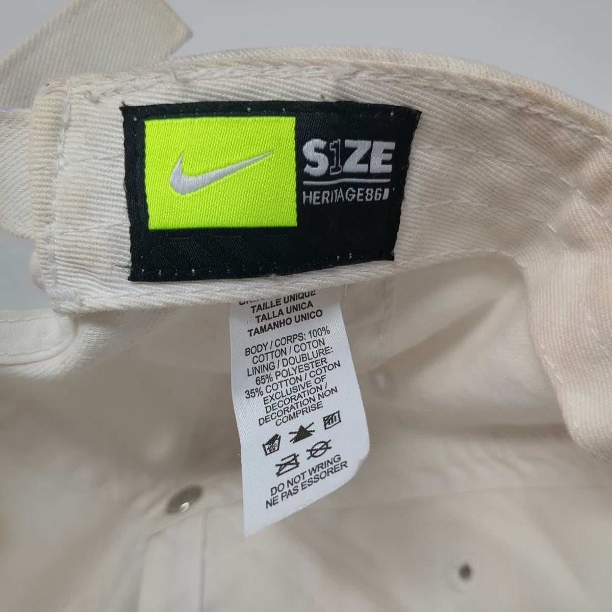 Nike Baseball Cap White One Size Heritage86 Slideback Swoosh Logo Cotton Hat