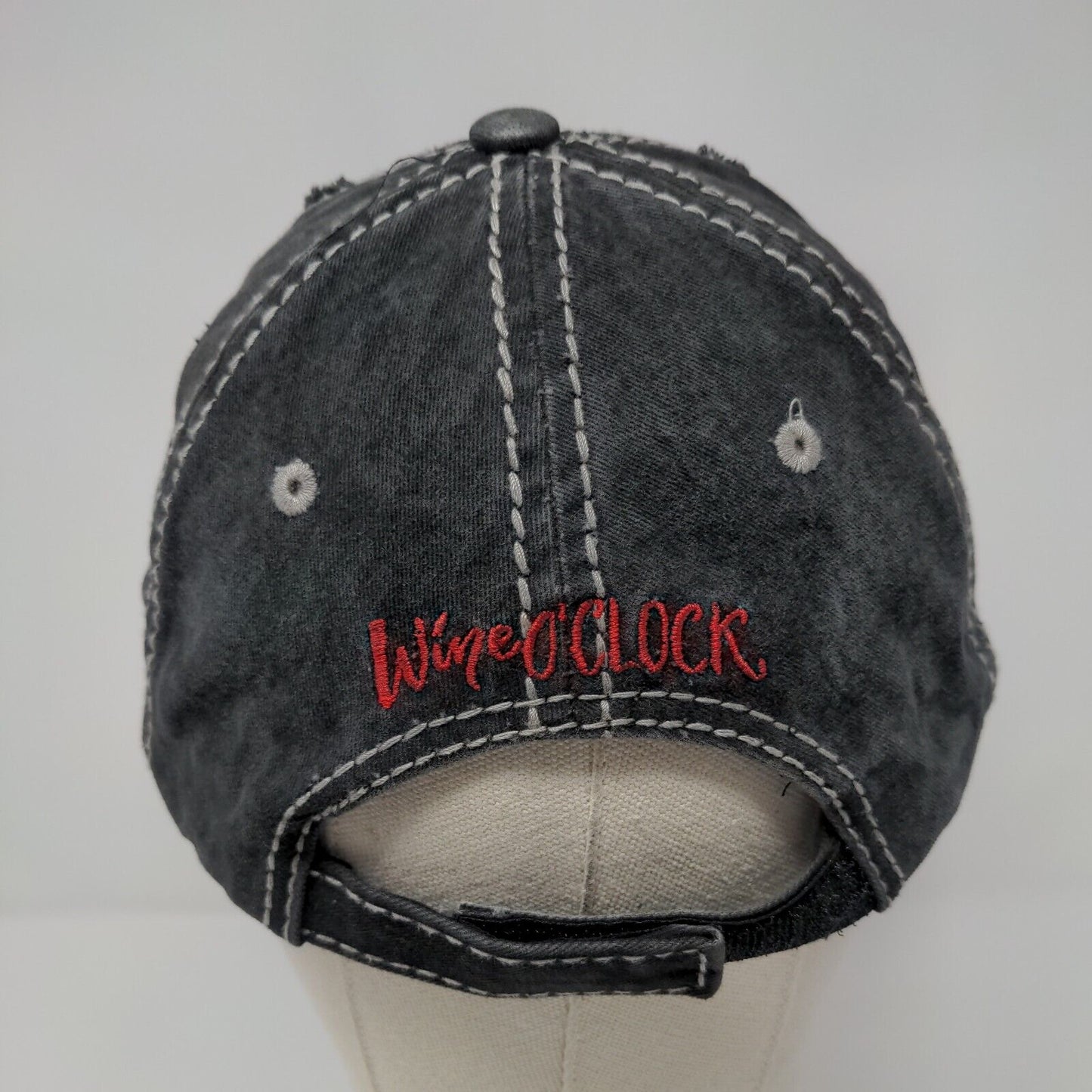 Wine O'Clock Strapback Hat Gray One Size Embroidered 4350 District