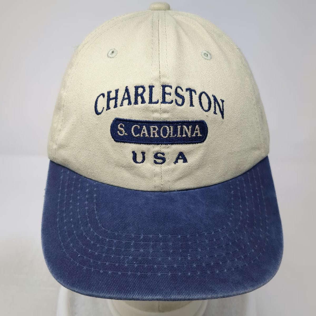 Sunkiss Kap Baseball Cap Beige Blue One Size Charleston South Carolina USA Hat
