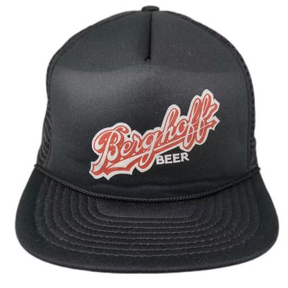 San Sun Berghoff Beer Trucker Hat Black Red Snapback Mesh Cap OSFA Vintage