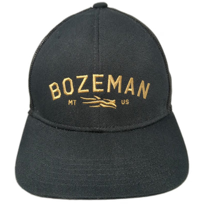 Sitka Gear Trucker Hat Black Gold One Size Bozeman MT Mesh Snapback Mid Profile