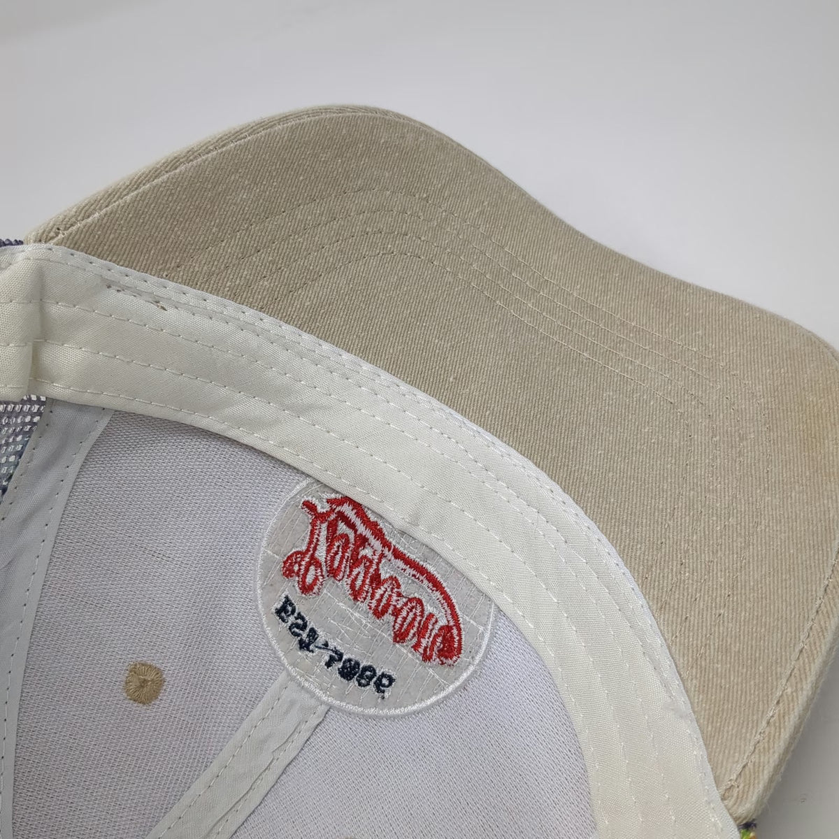 Lucky 7 Trucker Hat Beige One Size Lagoon Utah Floral Mesh Snapback EST 1886
