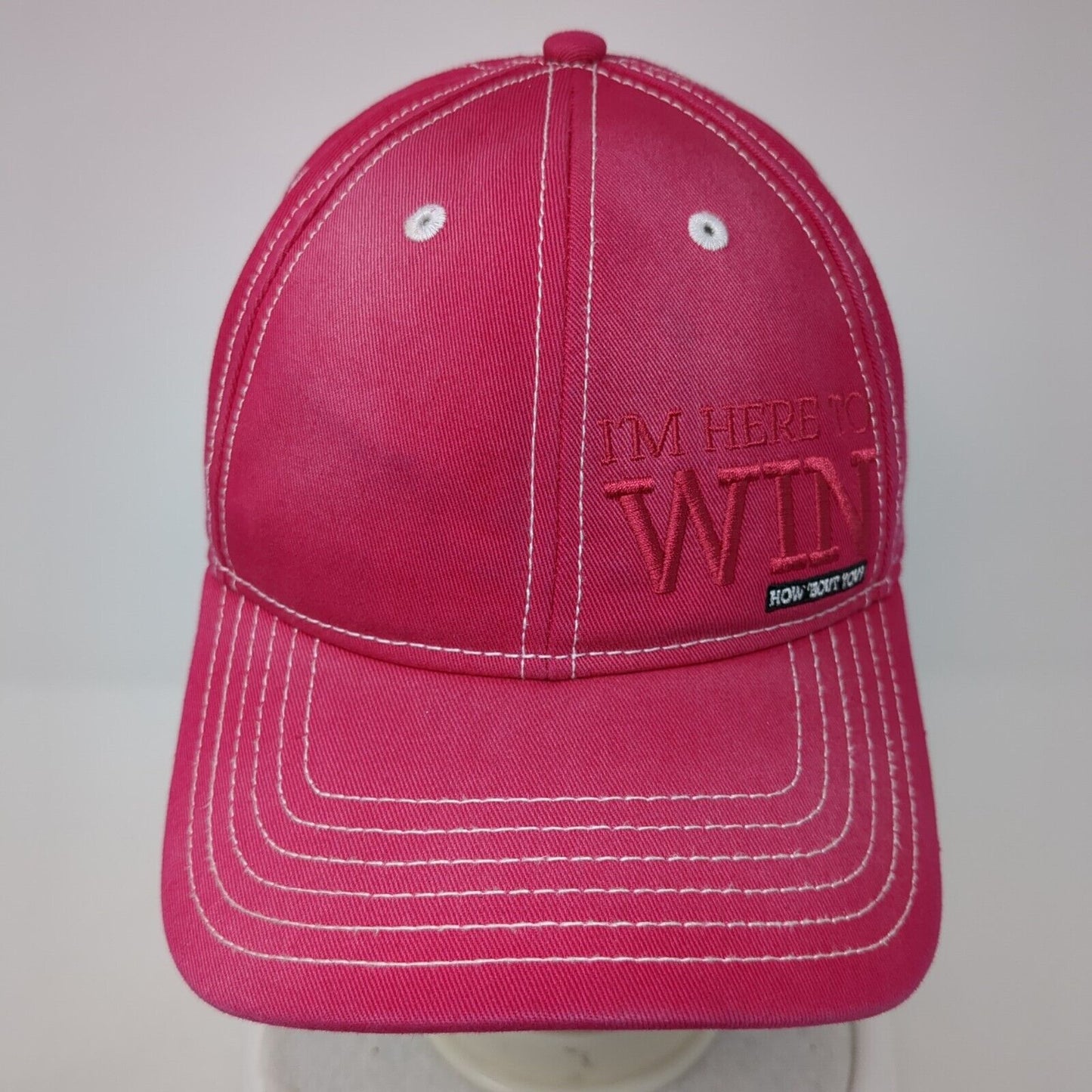 I'm Here To Win How 'Bout You? Strapback Hat Pink One Size Adjustable Classic