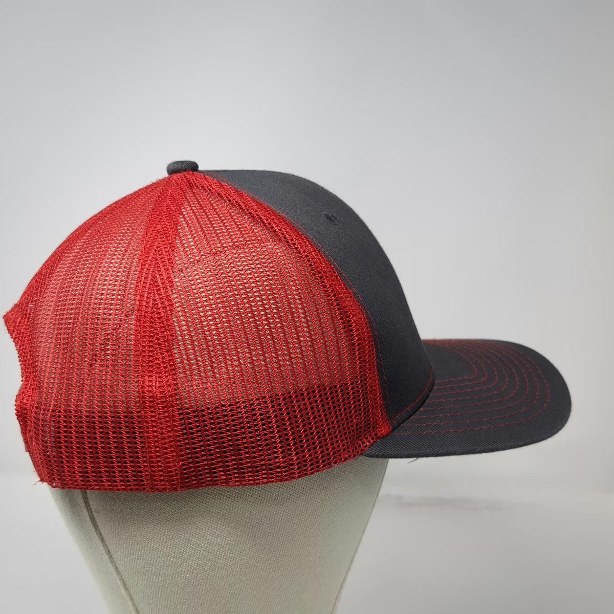 Nevada Caps Trucker Hat Gray Red OSFM Mesh Back Leather Patch Veterans Compass
