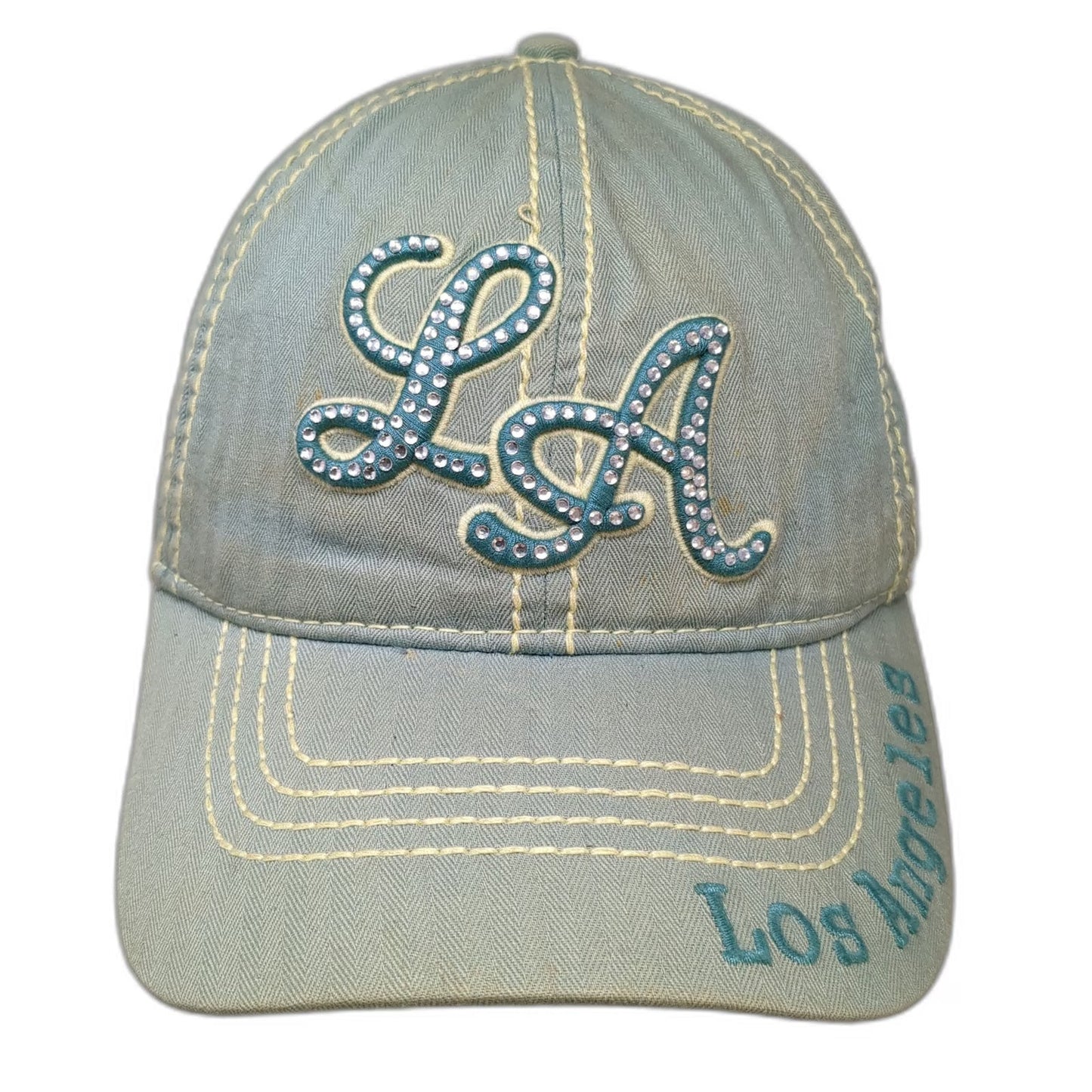 Robin Ruth Green One Size Baseball Cap Rhinestone LA Los Angeles Cotton Hat