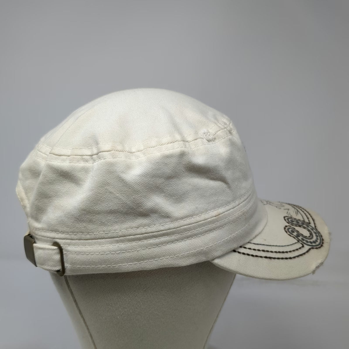 Leader LOGR Army Cap White One Size Beaded Horseshoe Floral Frayed Cadet Hat