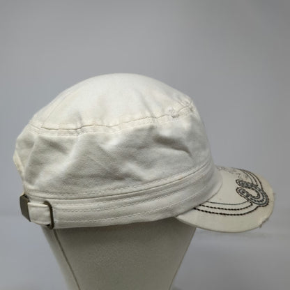 Leader LOGR Army Cap White One Size Beaded Horseshoe Floral Frayed Cadet Hat
