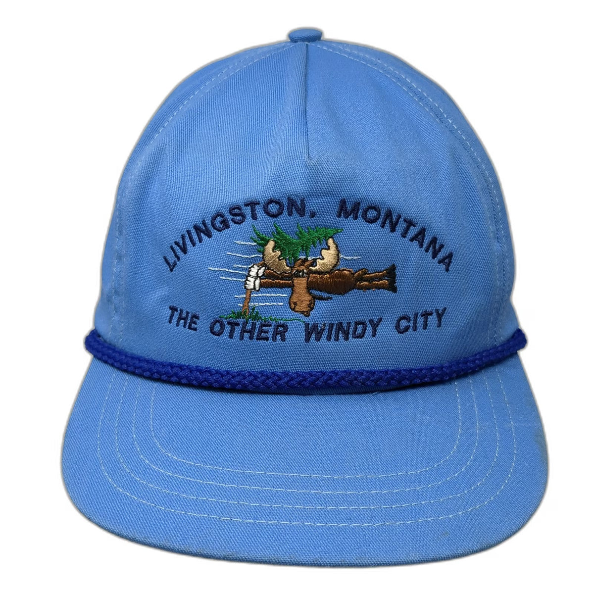 U-GRIN 5 Panel Blue One Size Hat Livingston Montana Other Windy City Rope Strap