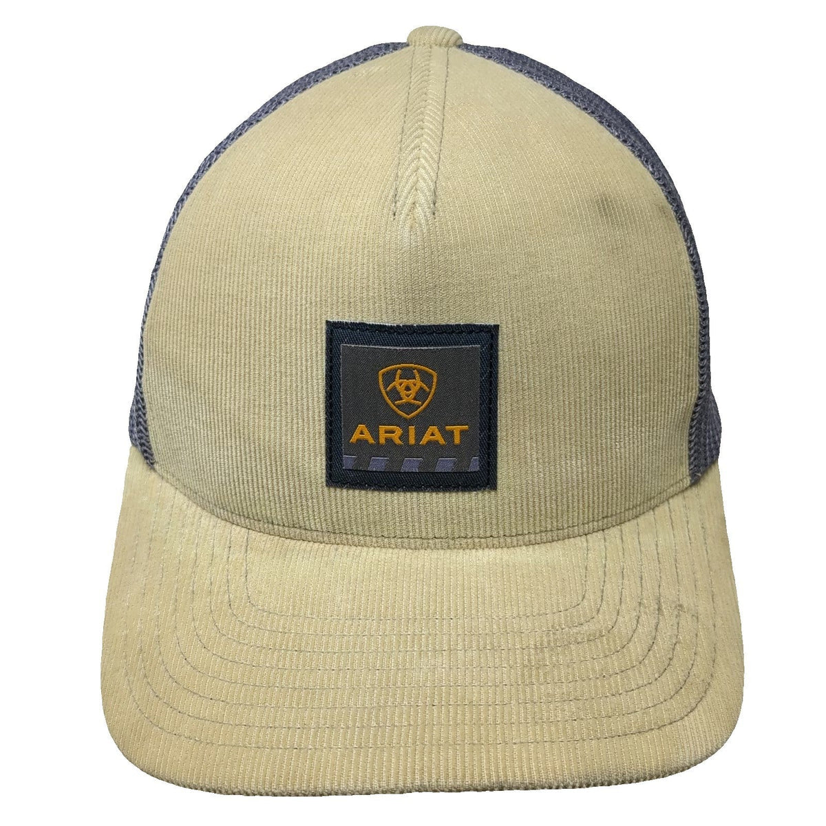 Ariat Trucker Hat Beige One Size Corduroy Mesh Snapback Gold Logo Flexfit 110