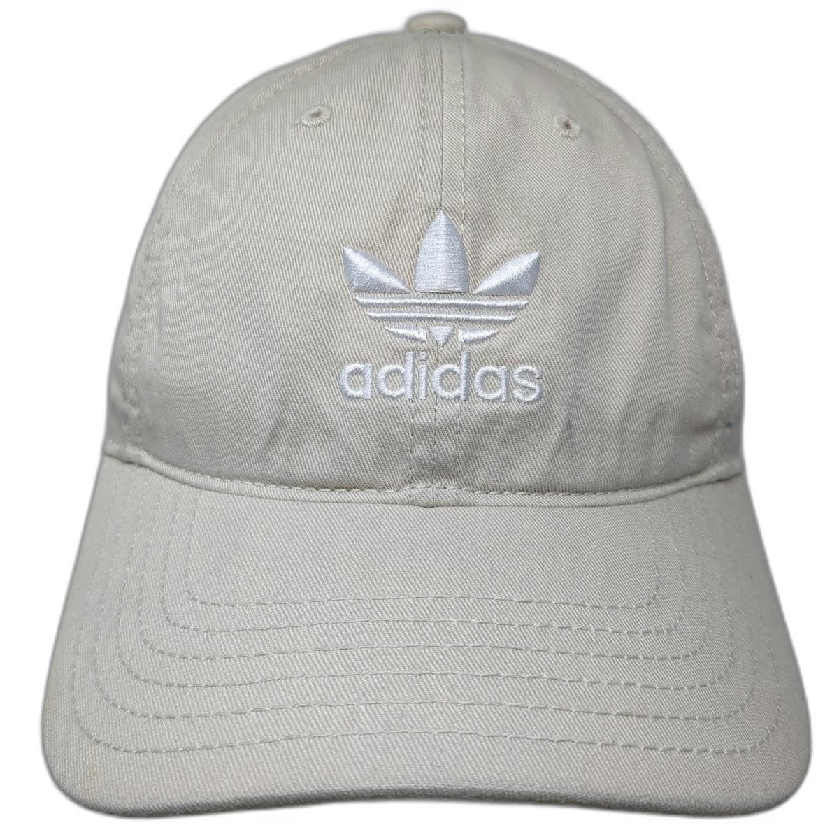 Adidas Baseball Cap Beige One Size Trefoil Logo Slideback Pinstripe Lining Hat