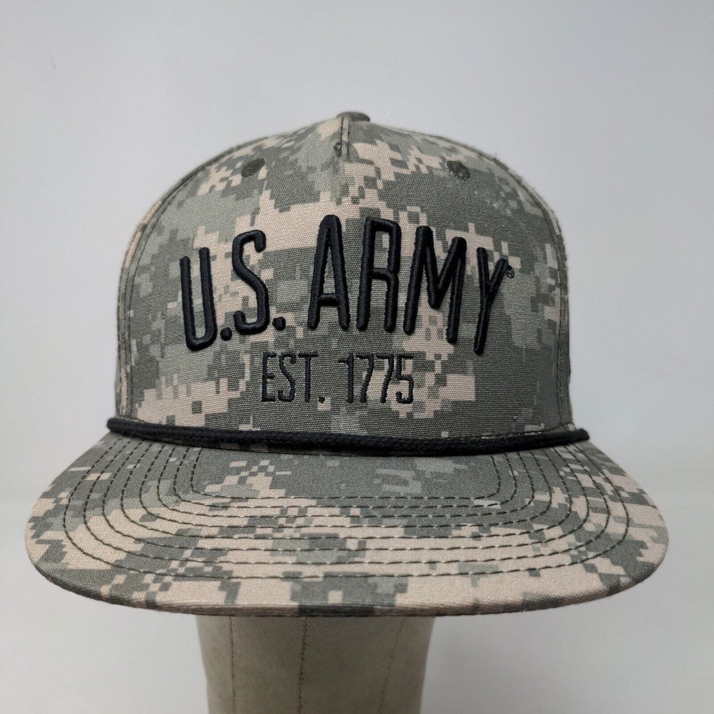 U.S. Army Official Snapback Trucker Hat Digital Camo OSFA Embroidered Logo Rope