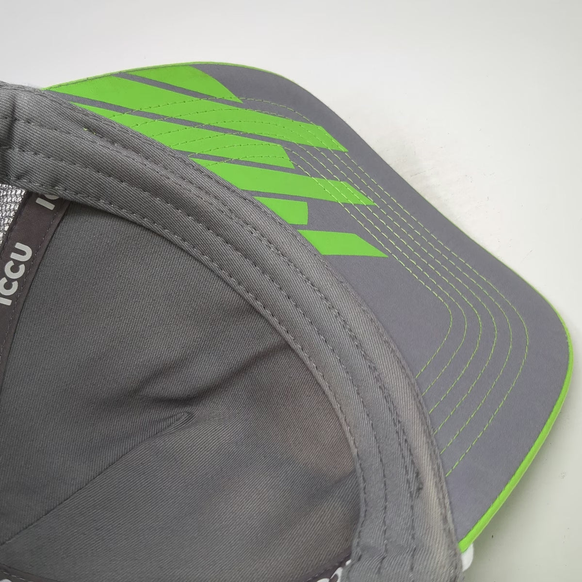 NameBrand Trucker Hat Green Gray One Size ICCU Logo Mesh Rope Snapback Cap