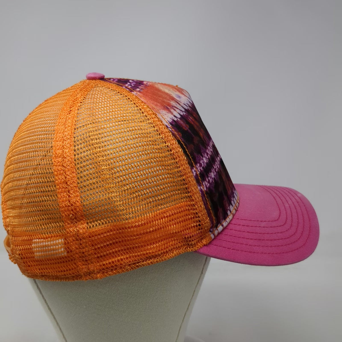 Prana Trucker Hat Orange Pink One Size Tie Dye Mesh Snapback Breathable Logo