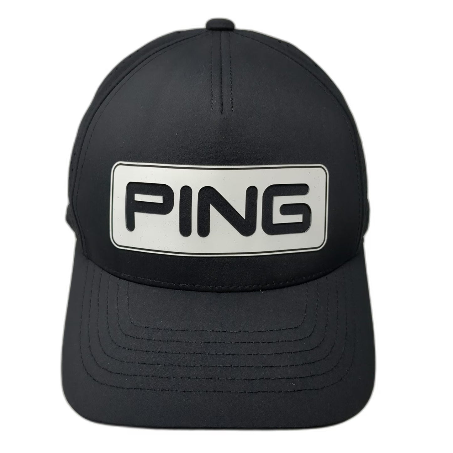 PING Trucker Hat Black One Size Snapback Golf Flexfit 110 Perforated 5-Panel