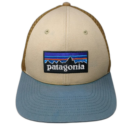 Patagonia Trucker Hat Beige Blue Brown One Size Mesh Snapback P-6 Logo