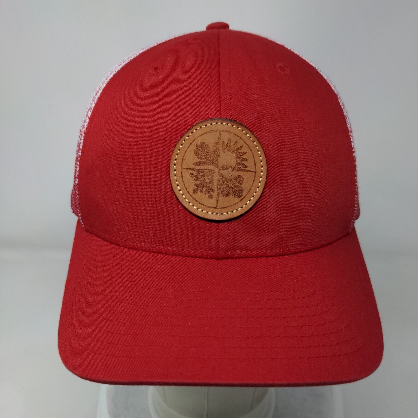 Richardson Snapback Mesh Back Trucker Hat Red One Size Leather Patch