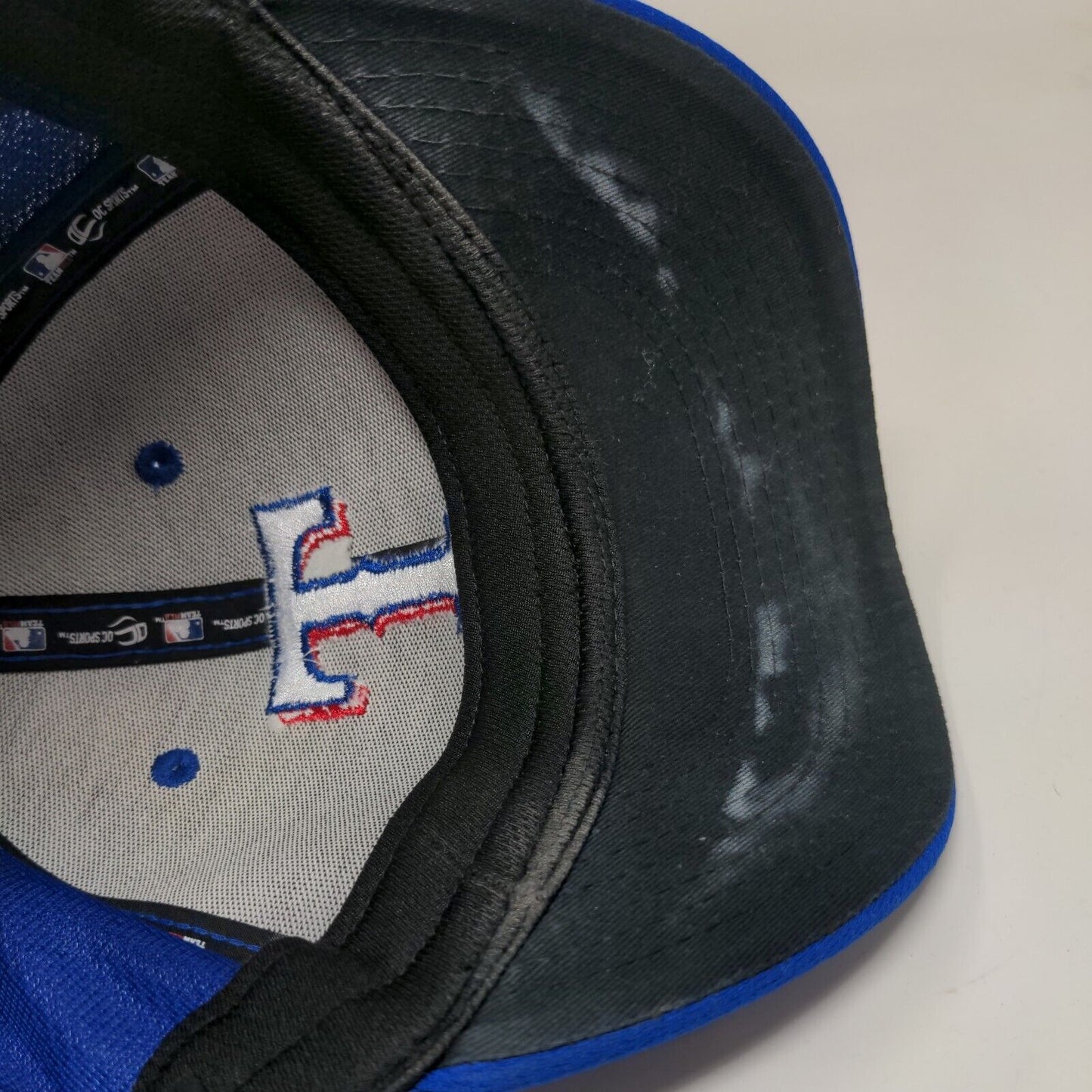 OC Sports Men's Strapback Hat Blue Size OSFM Texas Rangers Embroidered Logo