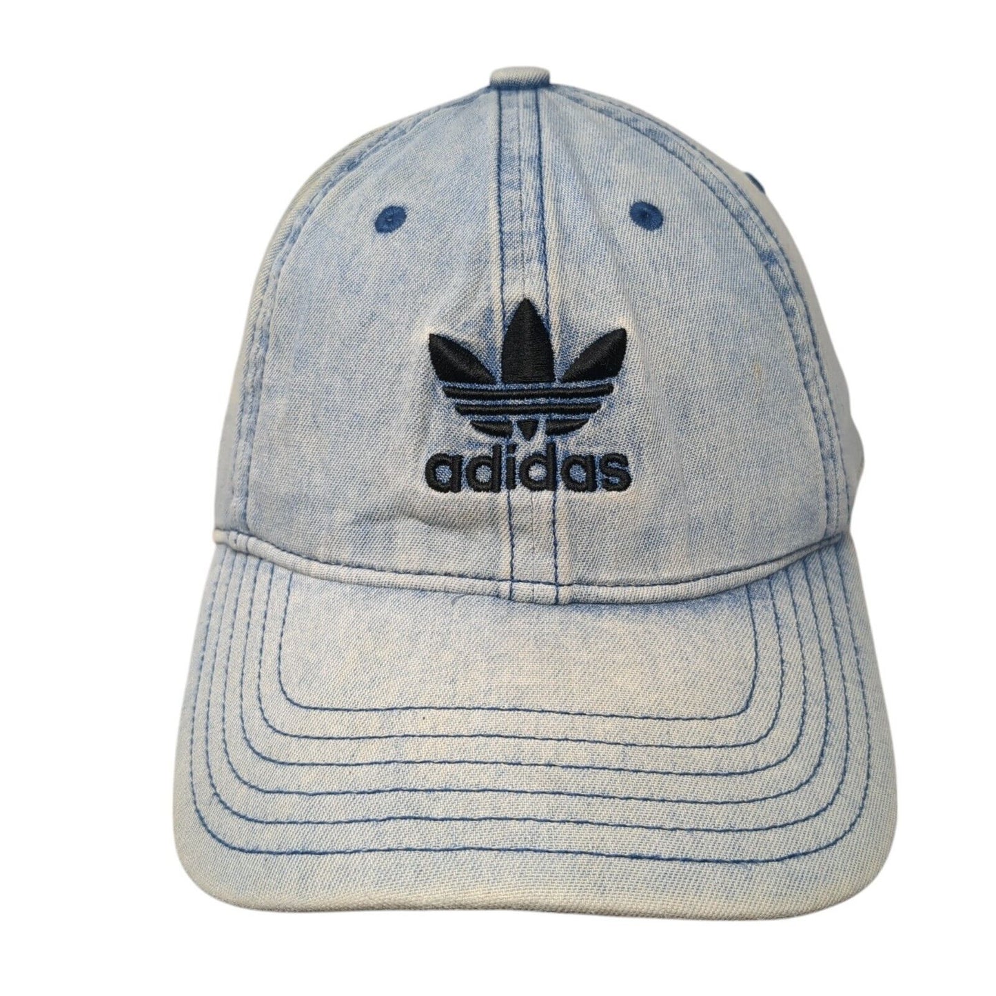 Adidas Slideback Baseball Cap Blue One Size Adjustable Embroidered Washed Denim