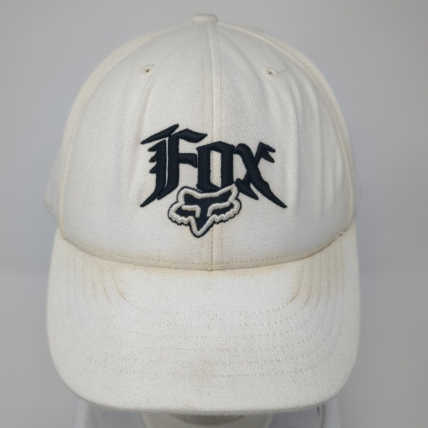Fox Head Fitted Hat White 7 5/8 Embroidered Logo Solid Outdoor 6 Panel