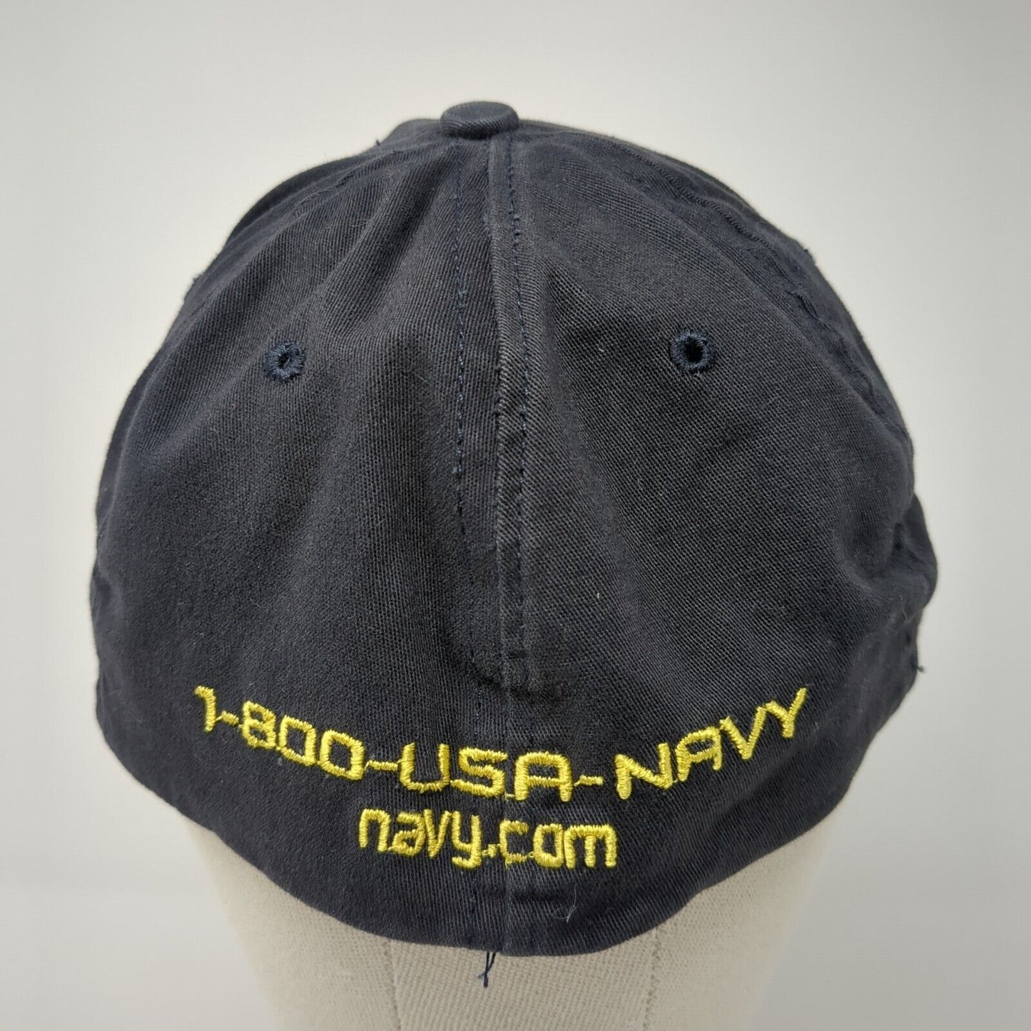 Navy Fitted Hat Blue One Size Embroidered 6 Panel Vent Holes Outdoor