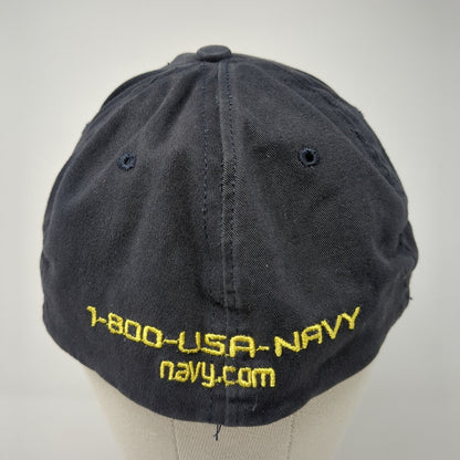 Navy Fitted Hat Blue One Size Embroidered 6 Panel Vent Holes Outdoor